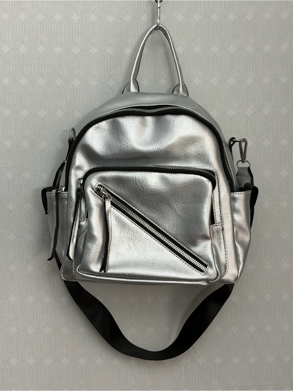 Metallic Silver Mini Backpack for Women - Unbranded